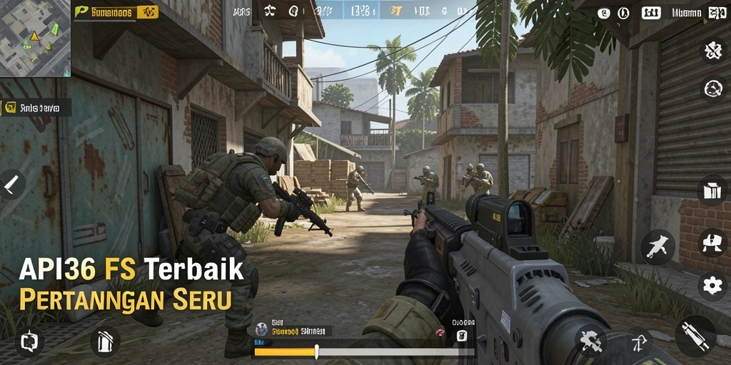 Screenshot gameplay API36 yang menunjukkan aksi tembak-menembak yang seru.