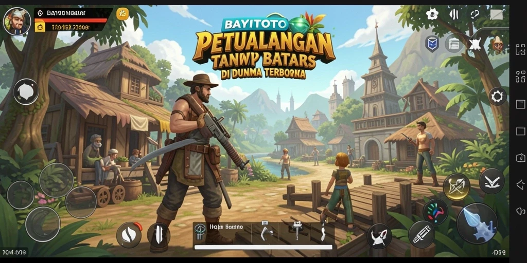 Screenshot gameplay BAYITOTO menampilkan eksplorasi dunia yang megah.