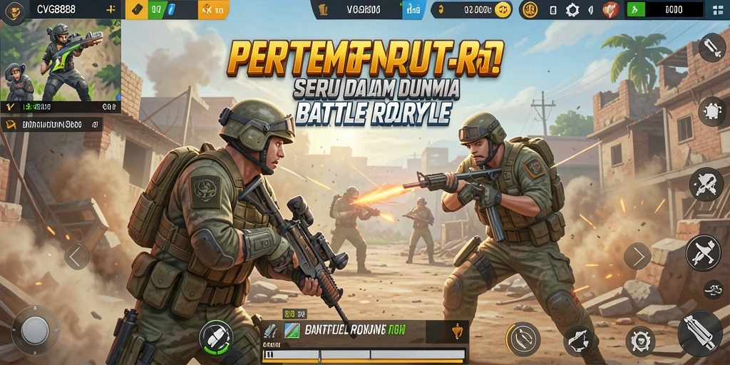 Screenshot gameplay <strong>CVG8888</strong> menampilkan aksi pertempuran intens di arena luas.