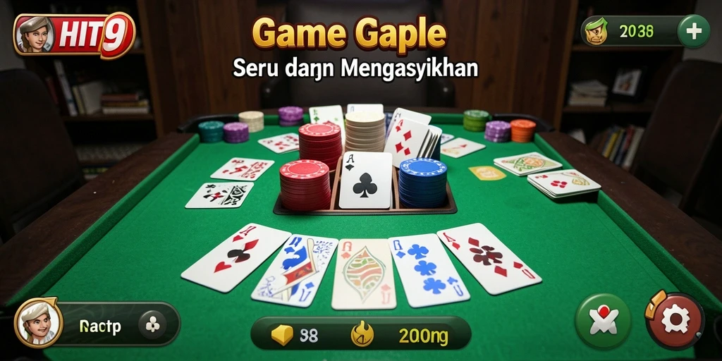 Tampilan gameplay seru HIT9 yang menampilkan kartu Gaple.
