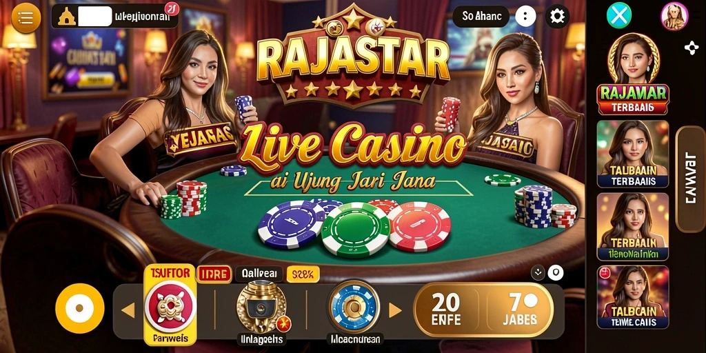 Screenshot utama gameplay Live Casino RAJASTAR yang menarik dan interaktif.